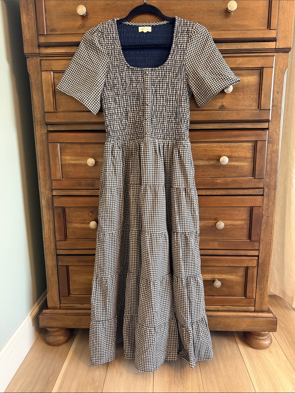Roolee Blue & White Gingham Midi Dress